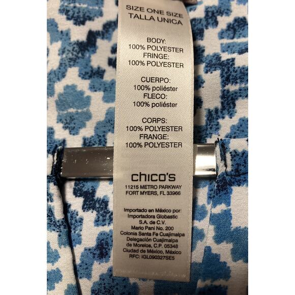 Womens Chico’s Light Weight Poncho Geometric Print with Fringe Blue One Size - Picture 8 of 8